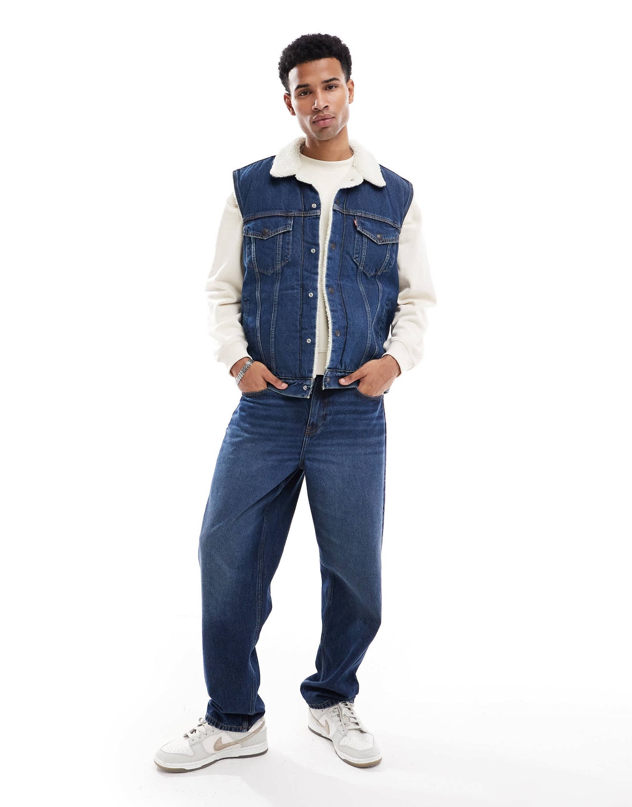 Levi's Type 3 sleeveless sherpa denim vest in navy