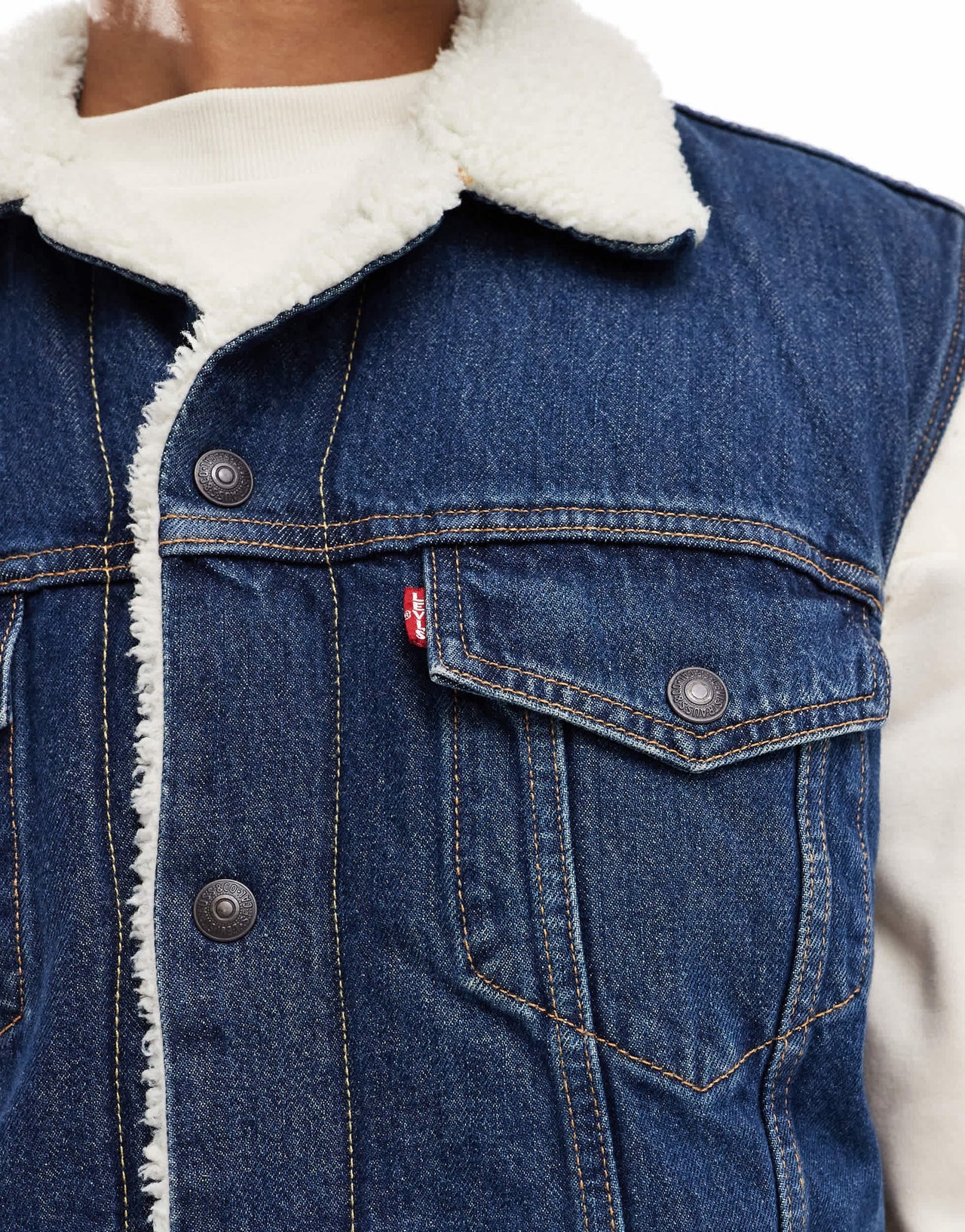 Levi's Type 3 sleeveless sherpa denim vest in navy