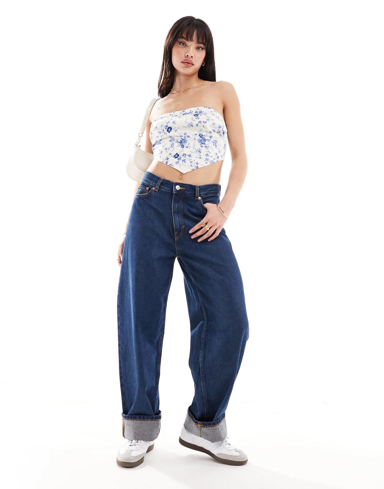 ASOS DESIGN v detail bandeau top in blue floral print