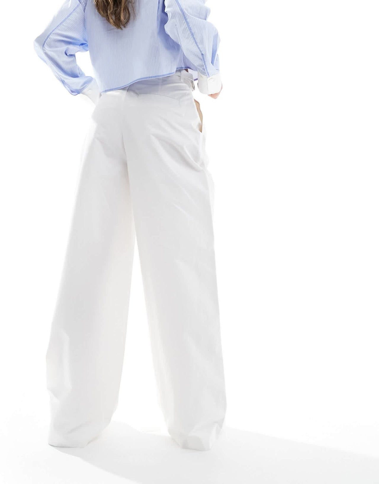Stradivarius tailored cotton super wide leg trousers in white
