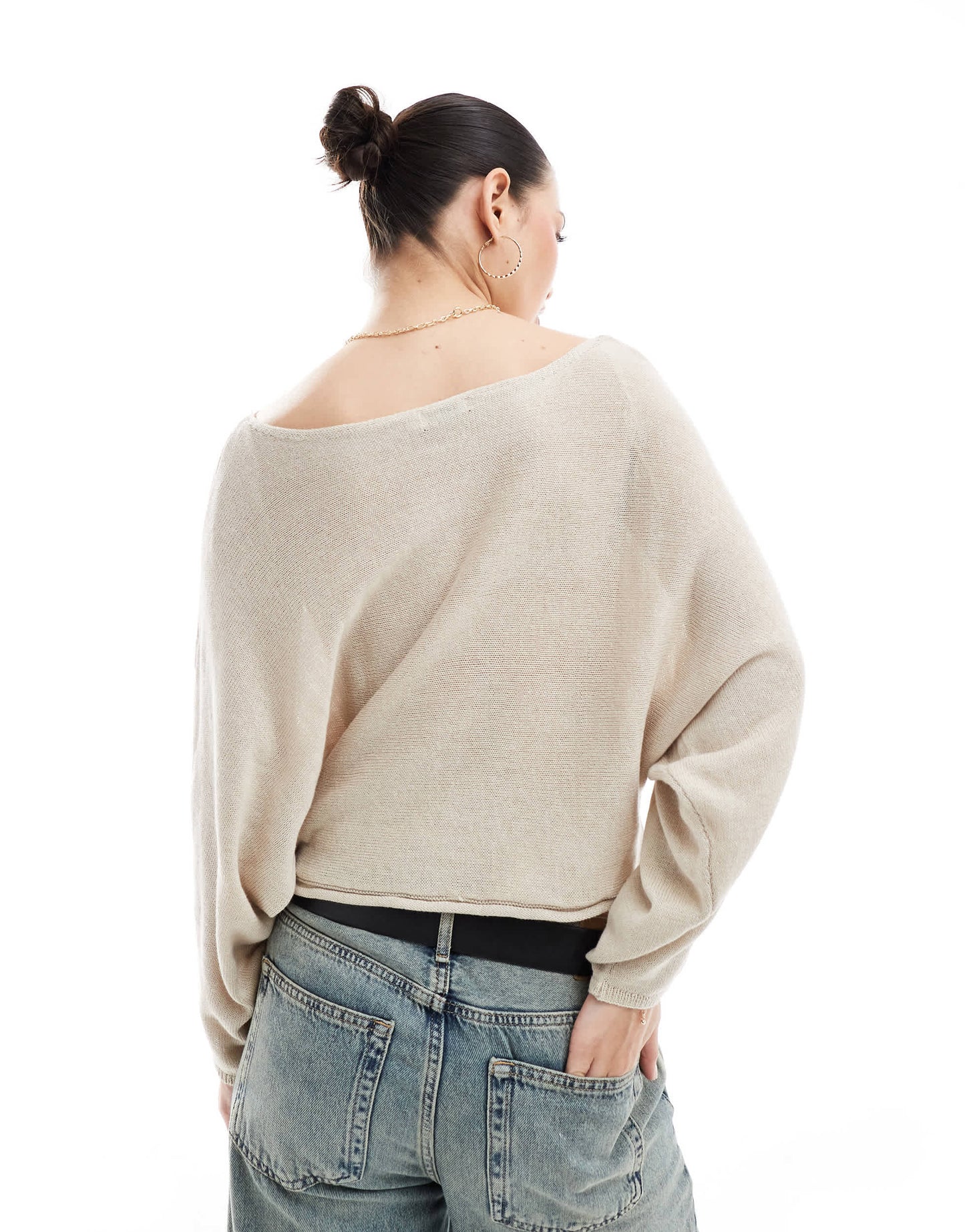 Stradivarius rustic knit slouchy jumper in stone