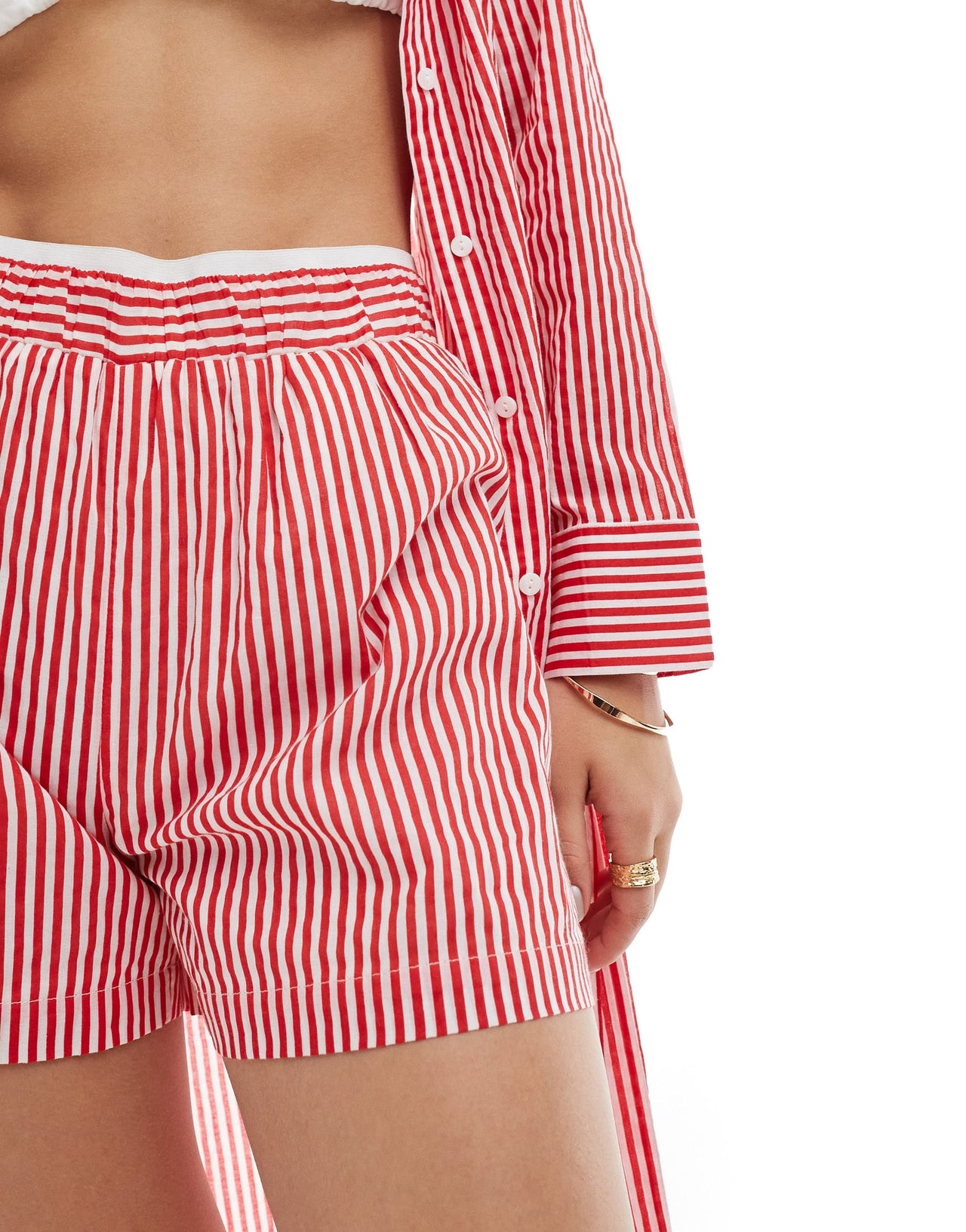 Stradivarius beach short in red stripe co-ord