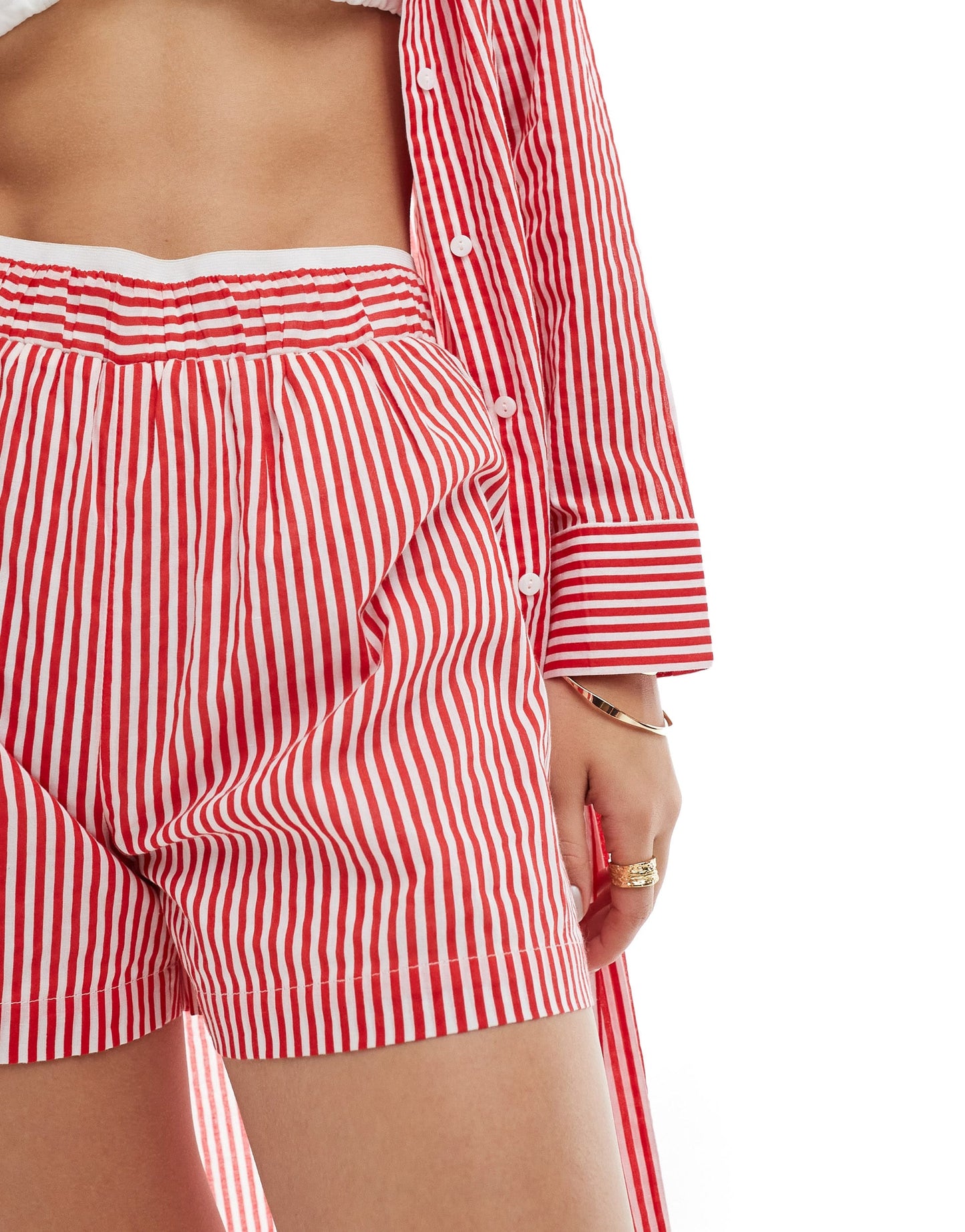 Stradivarius beach short in red stripe co-ord