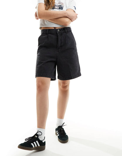 Obey longer length denim short in washed black