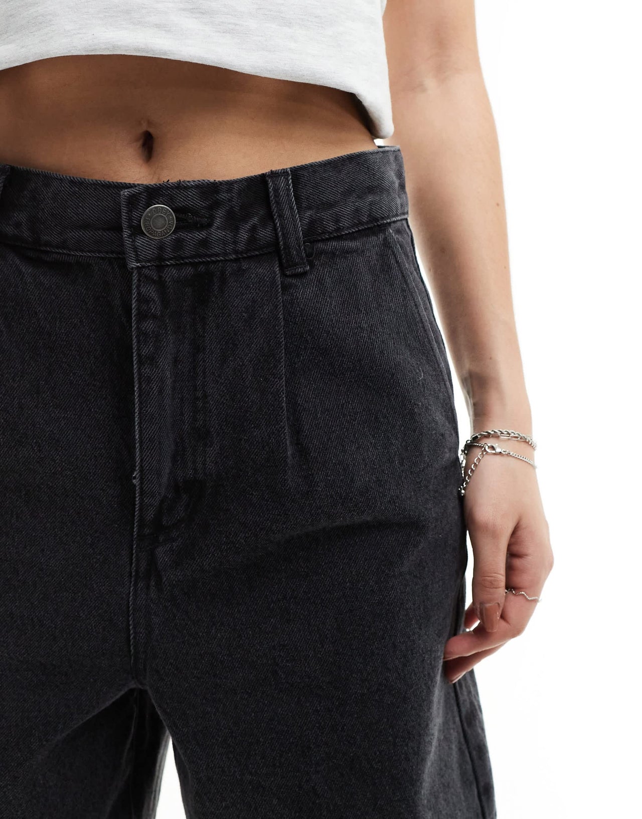 Obey longer length denim short in washed black