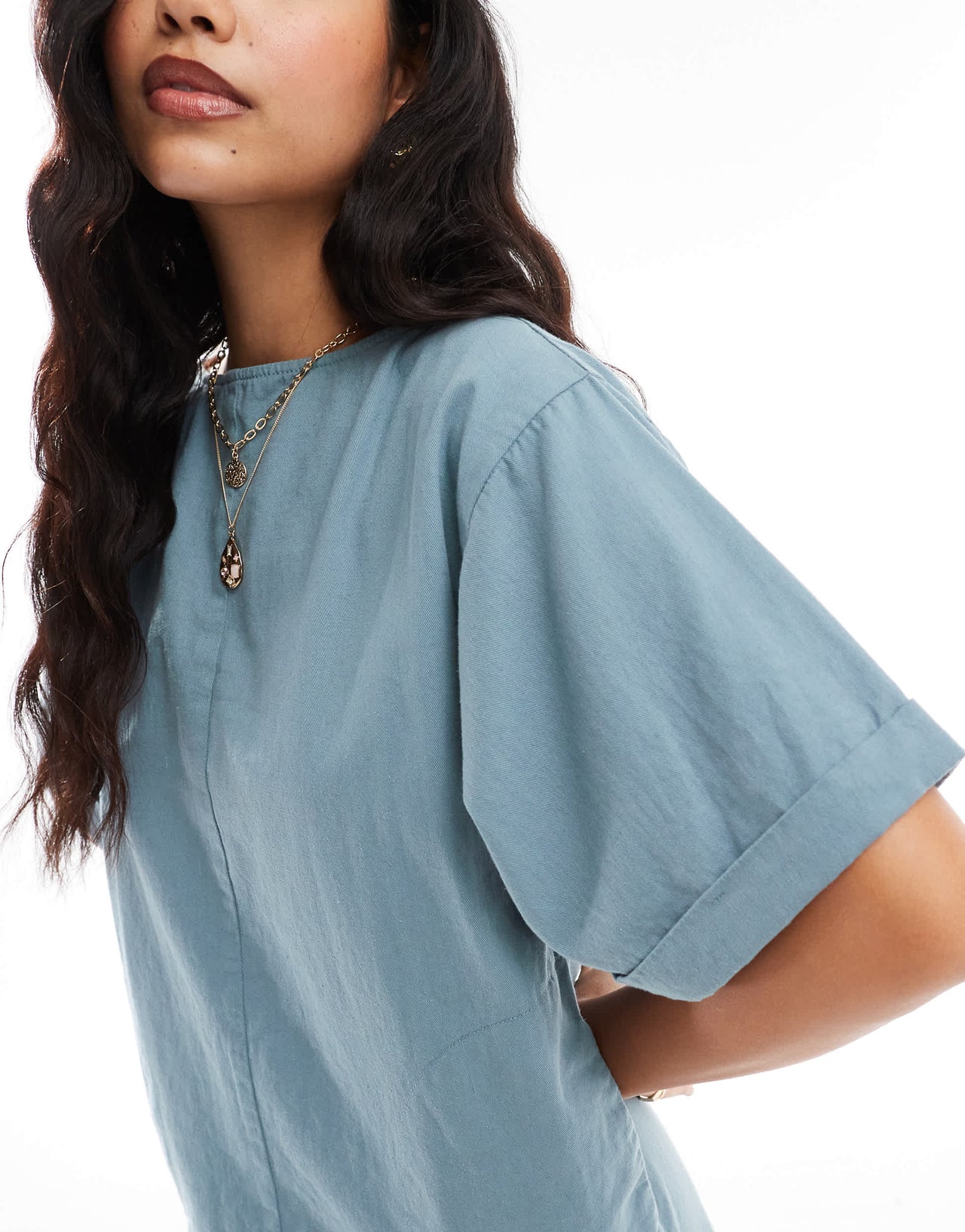 ASOS DESIGN twill boxy t-shirt mini dress in mid blue
