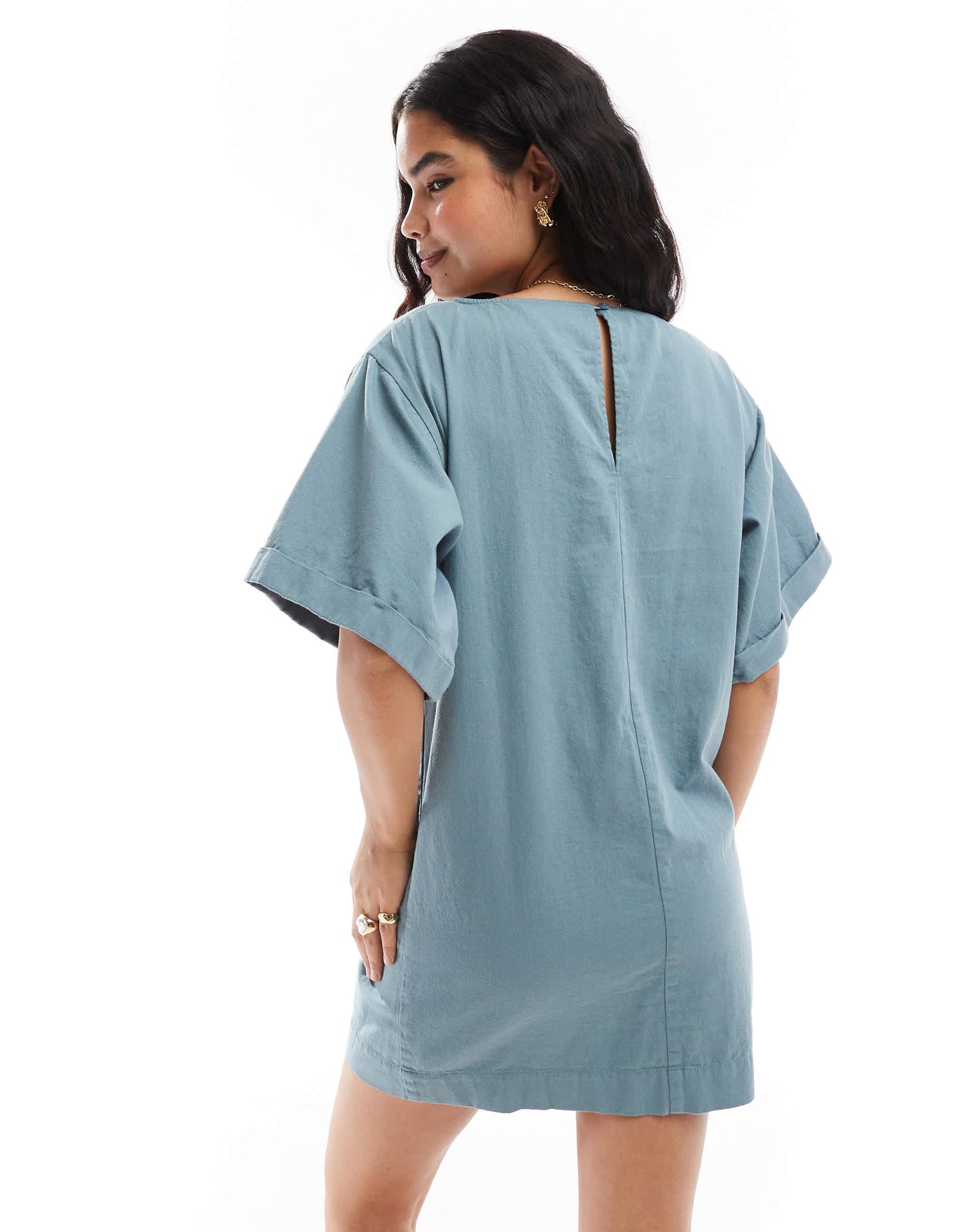 ASOS DESIGN twill boxy t-shirt mini dress in mid blue