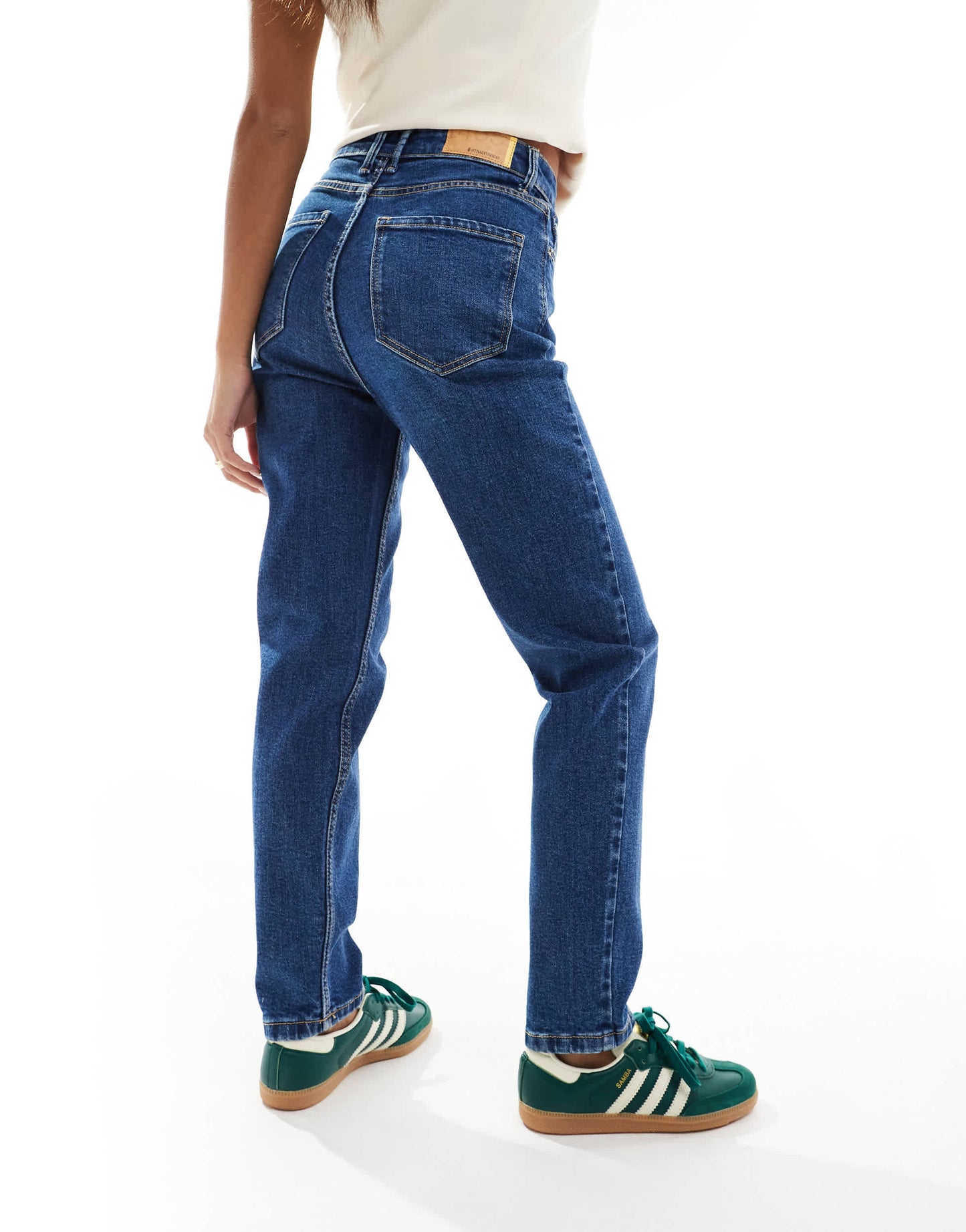 Stradivarius Petite slim mom jean with stretch in indigo blue