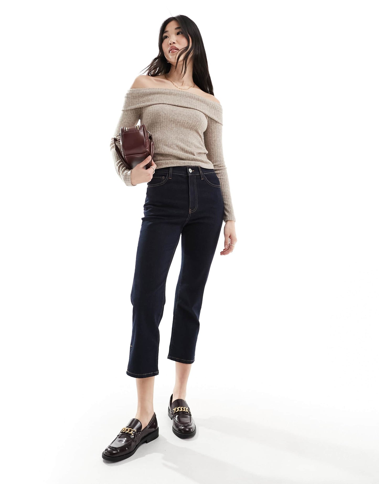 Stradivarius bardot top in tan