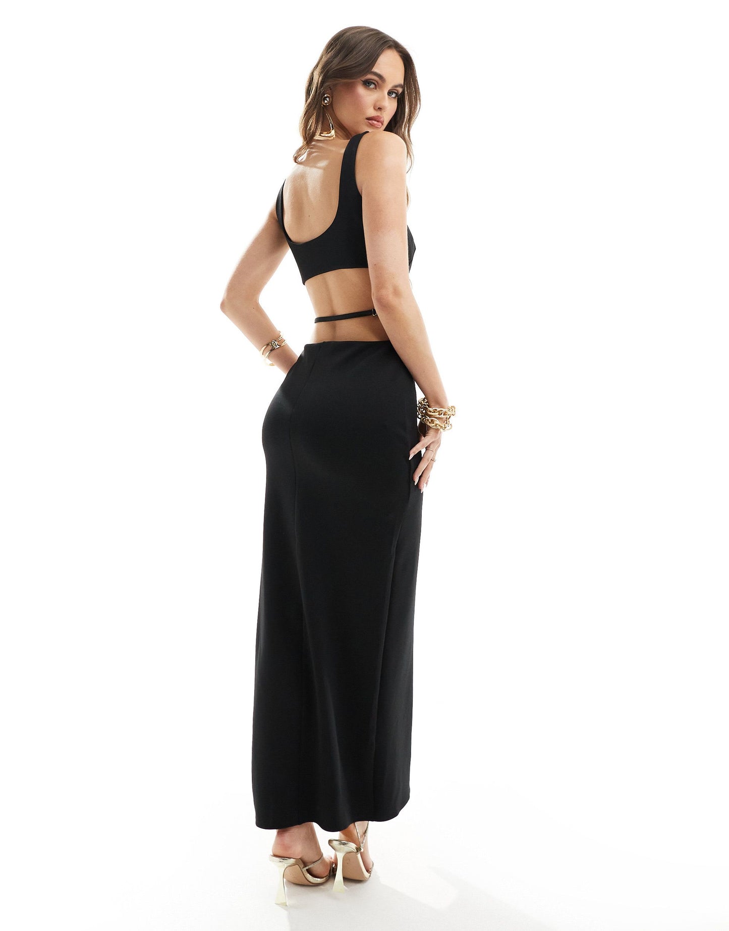 ASOS DESIGN square neck bodycon maxi dress with back strap detail in black