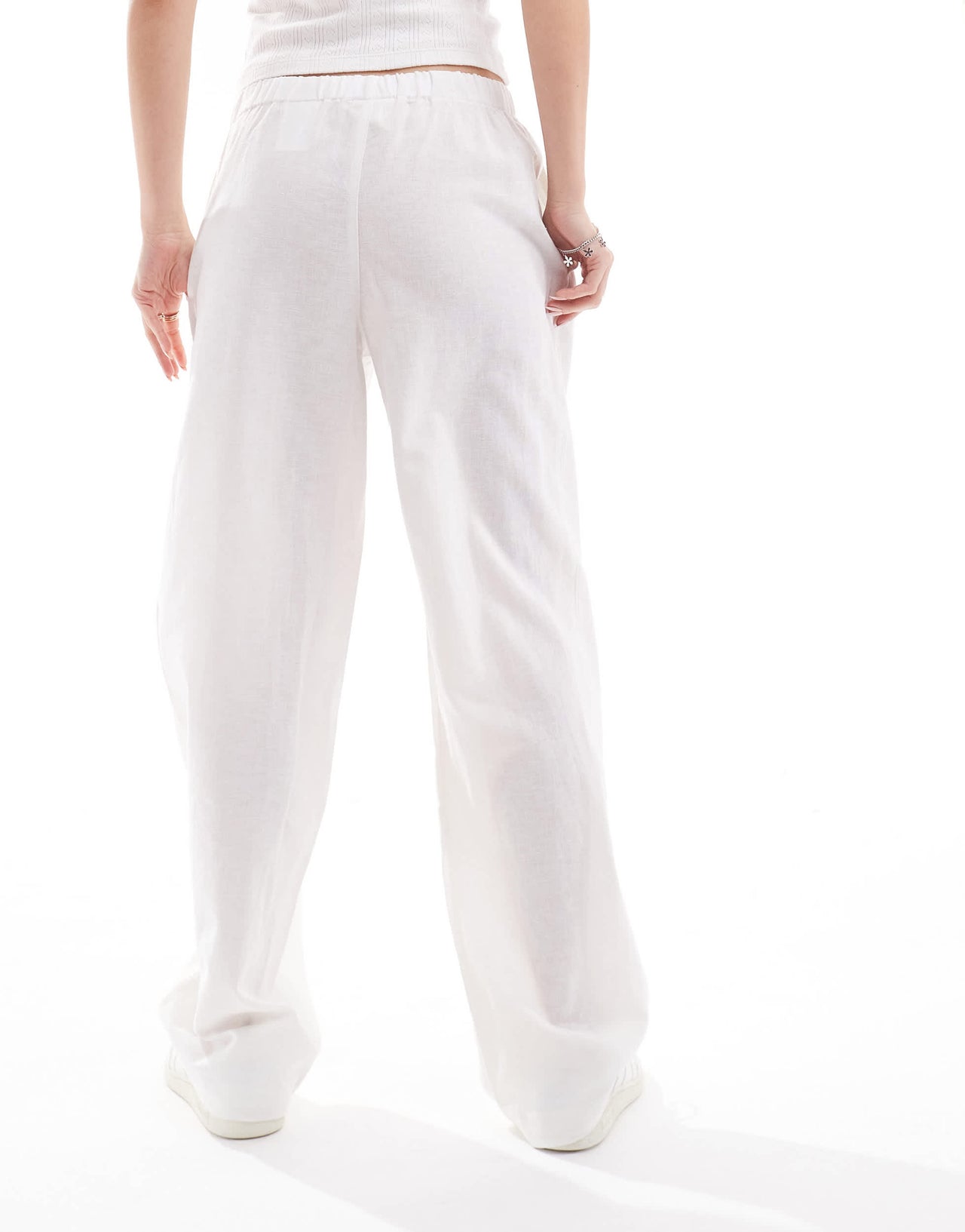 Monki linen wide leg trousers in white