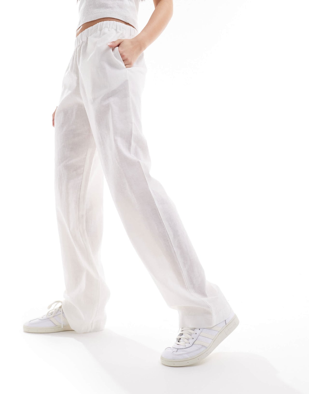 Monki linen wide leg trousers in white