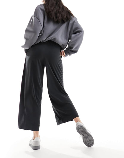 Monki Cilla cropped wide leg trousers in black