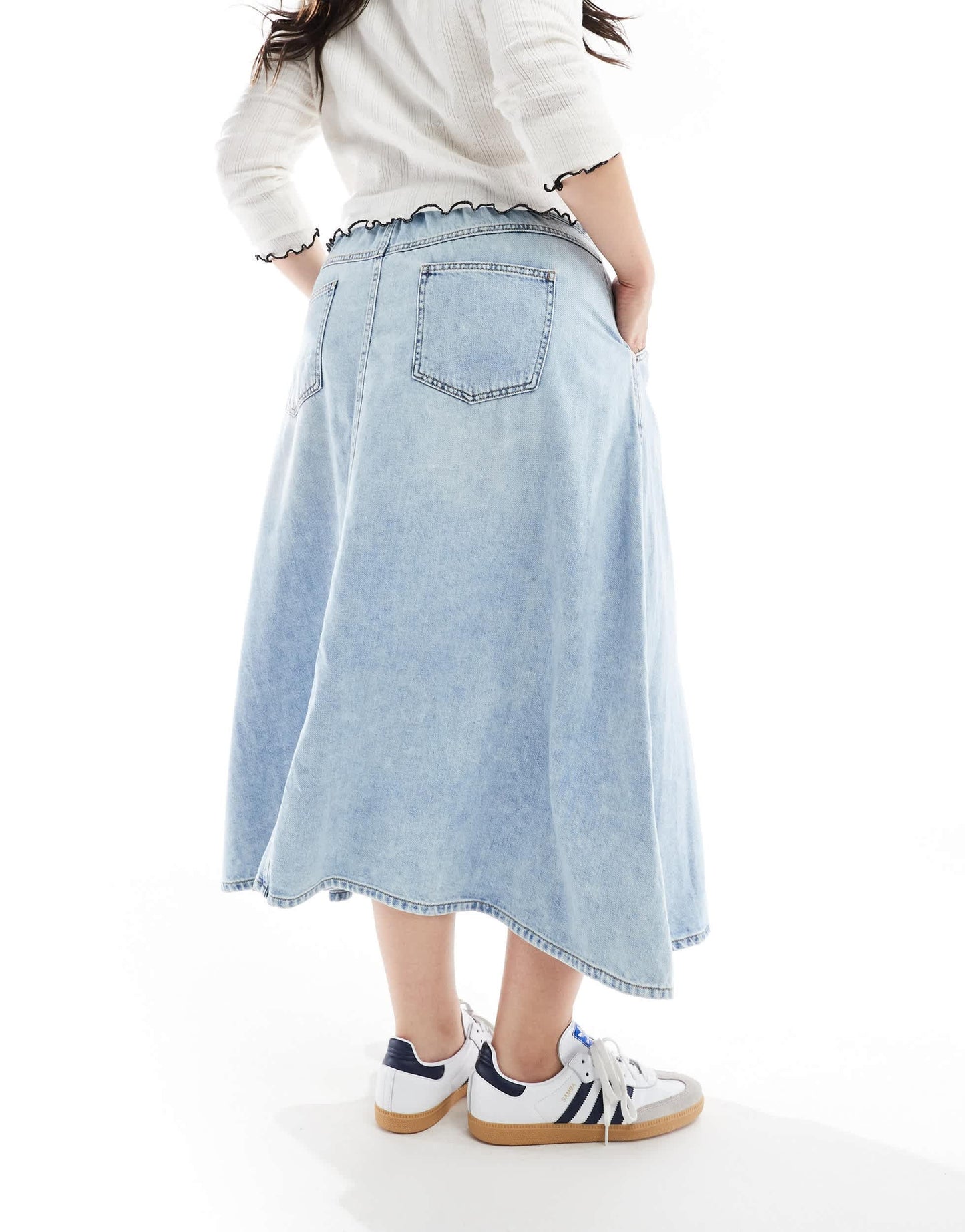 ONLY Curve denim midi skirt in light wash