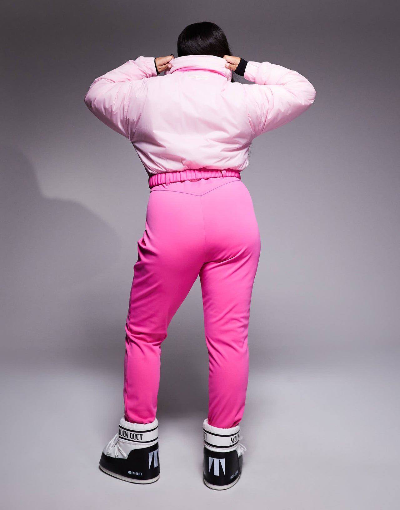 4505 Curve Ski water repellent insulated colour block retro ski suit in pink