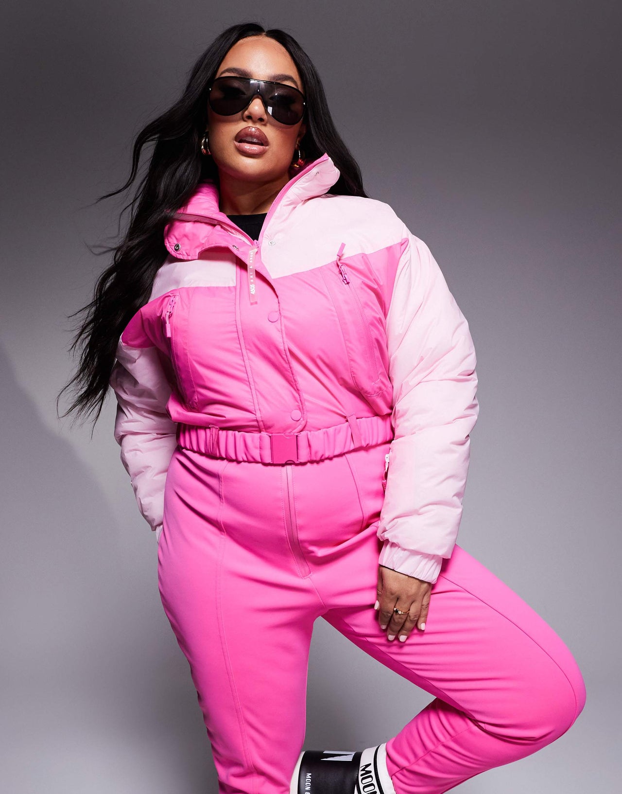 4505 Curve Ski water repellent insulated colour block retro ski suit in pink