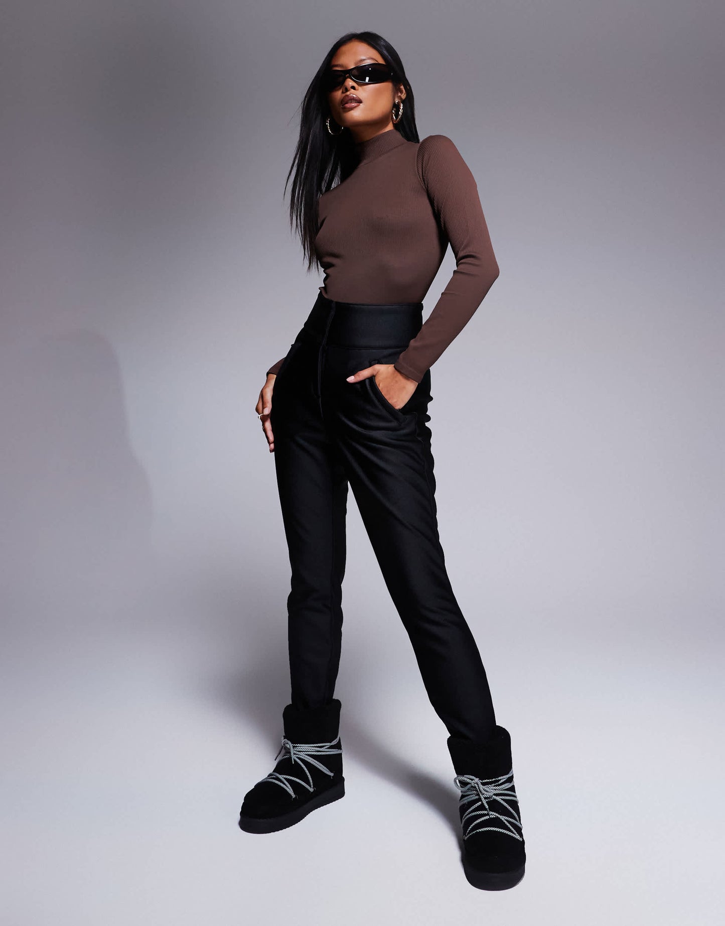 4505 Petite Ski soft shell water repellent skinny ski trousers in black gloss