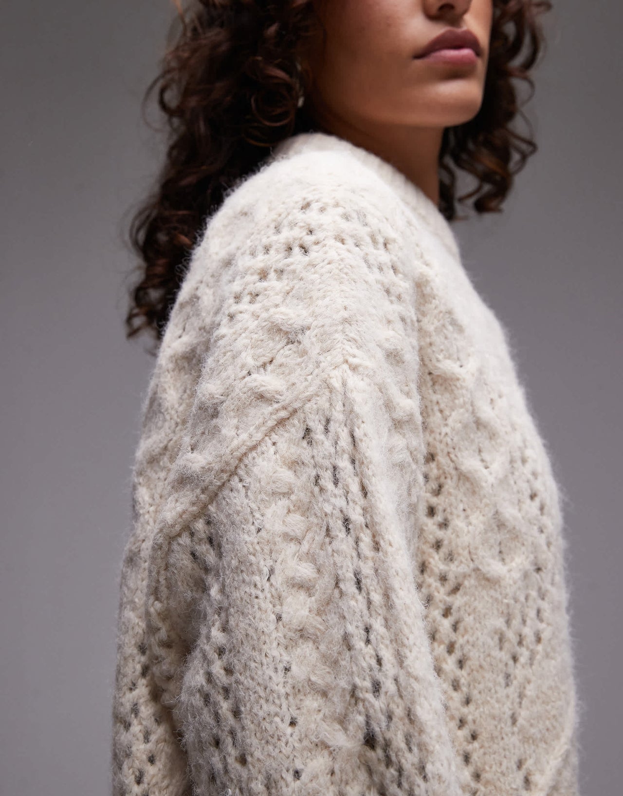 Topshop knitted lofty cable relaxed jumper in ivory