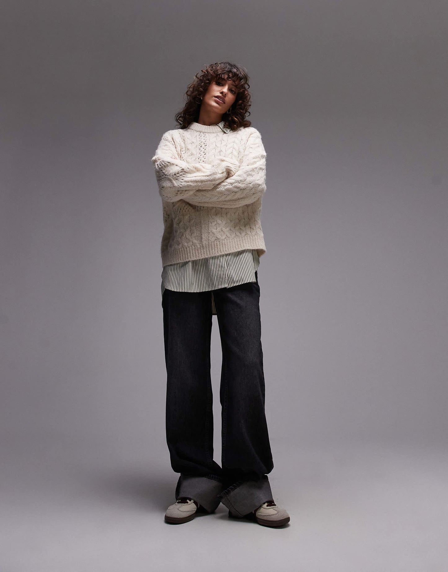 Topshop knitted lofty cable relaxed jumper in ivory