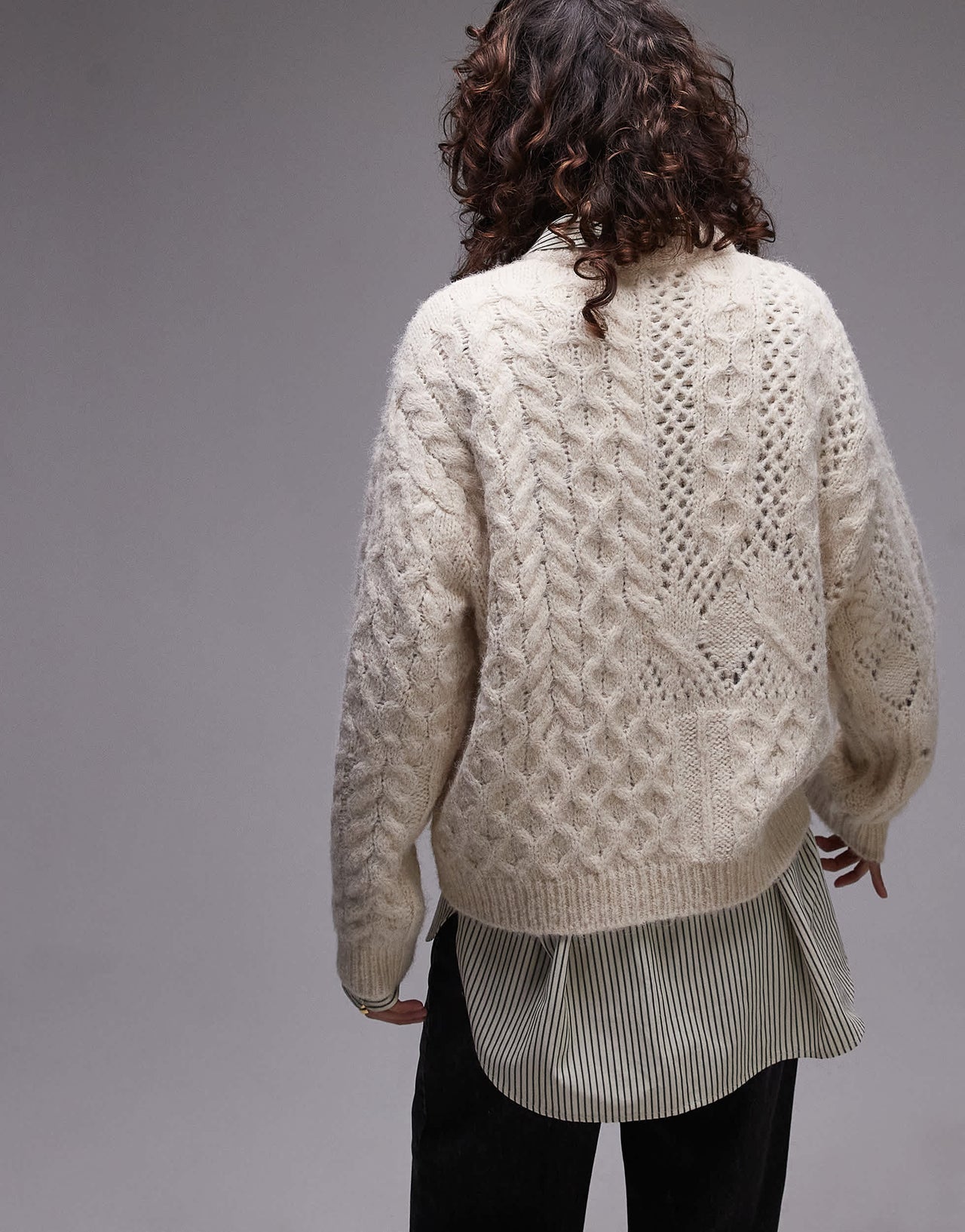 Topshop knitted lofty cable relaxed jumper in ivory