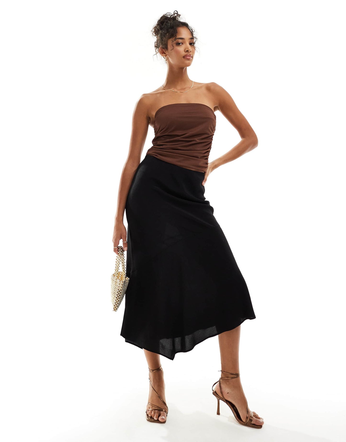 ASOS DESIGN ruched bandeau top in brown