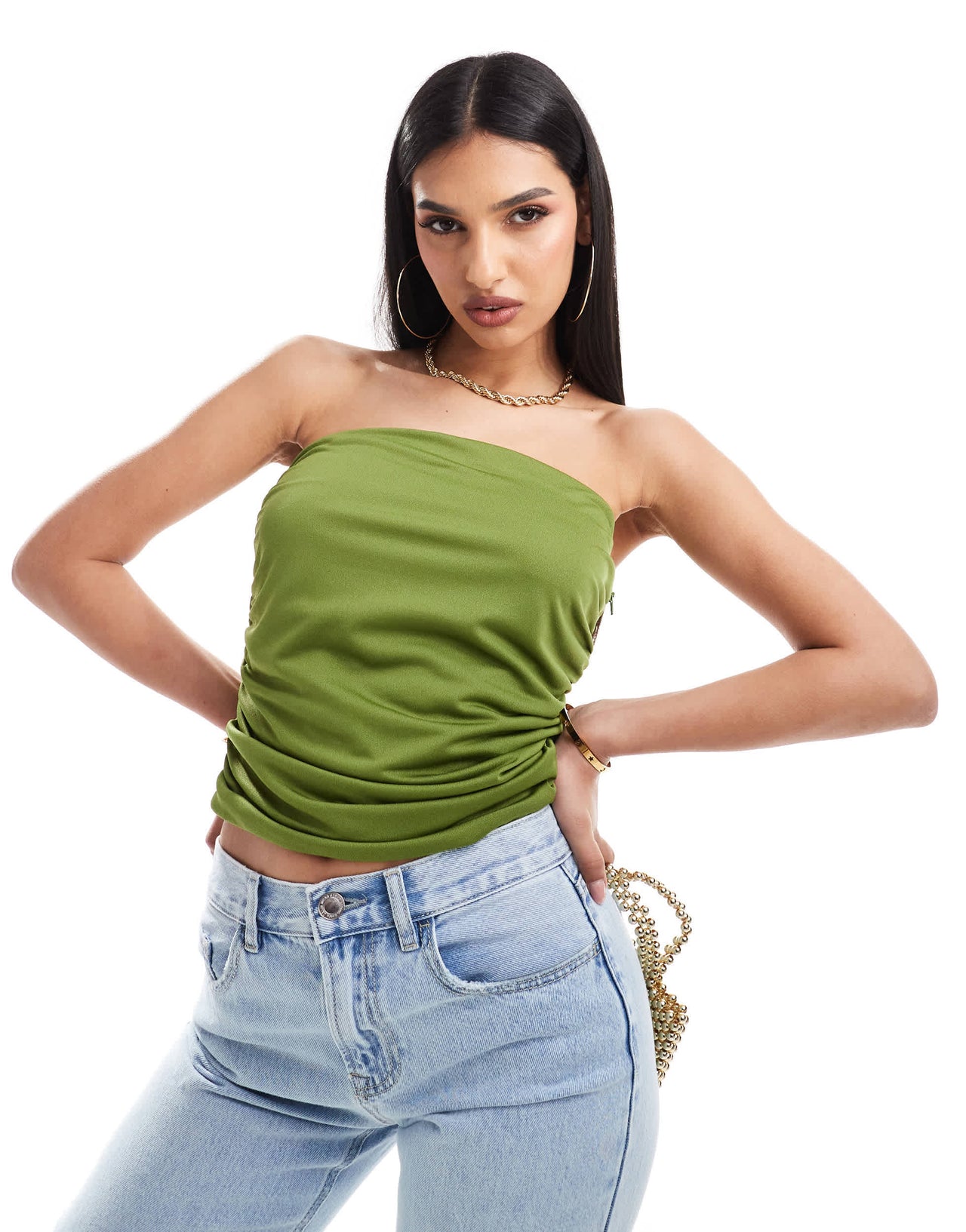 ASOS DESIGN ruched bandeau top in olive