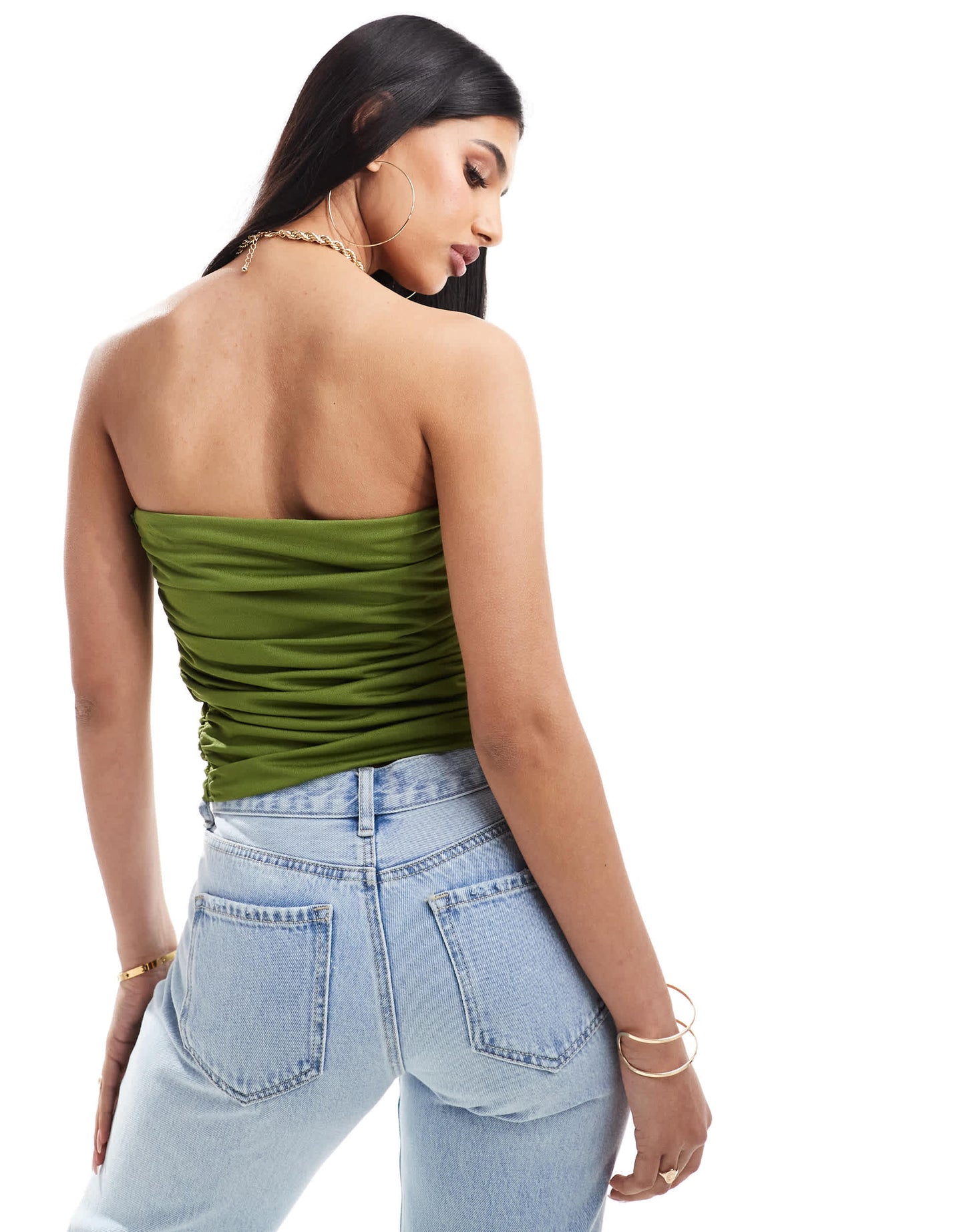 ASOS DESIGN ruched bandeau top in olive
