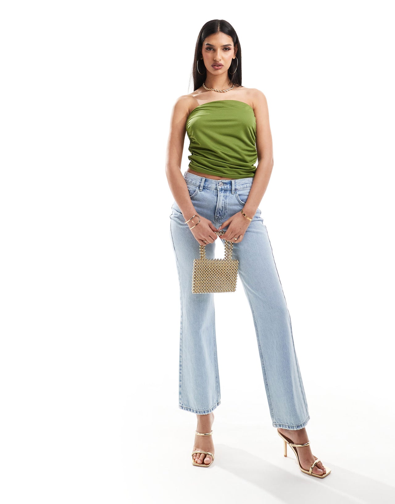 ASOS DESIGN ruched bandeau top in olive