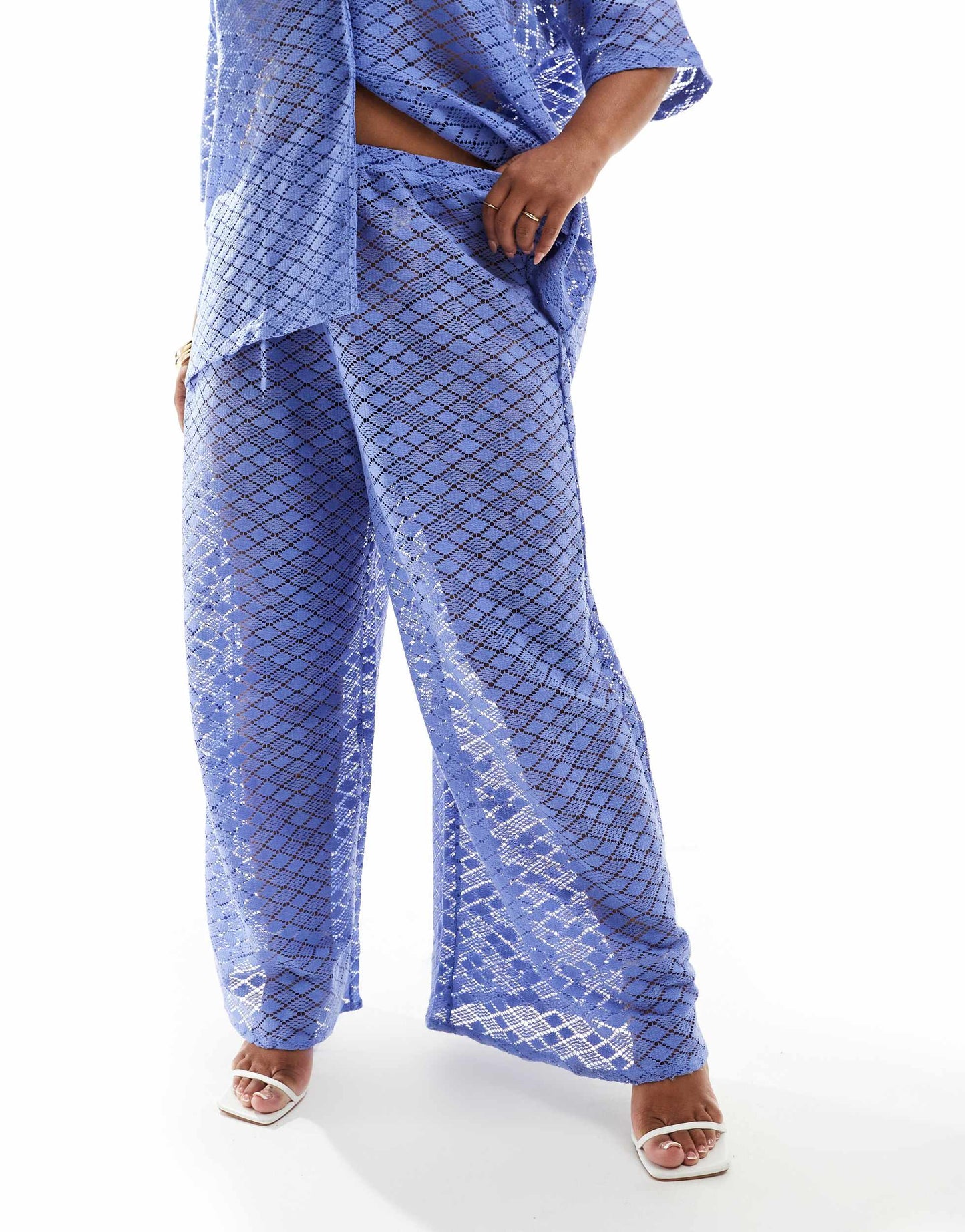 Esmee Curve knit beach trouser co-ord in dusty blue
