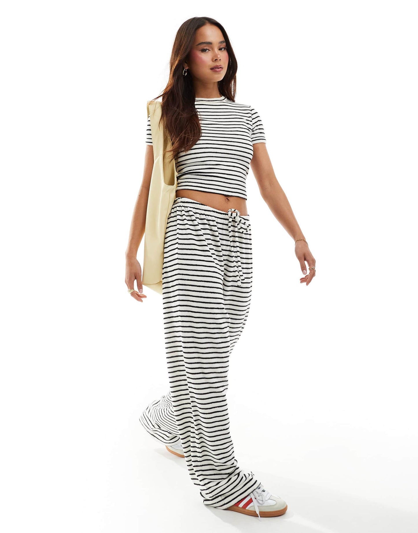4th & Reckless towelling wide leg trousers co-ord in stripe