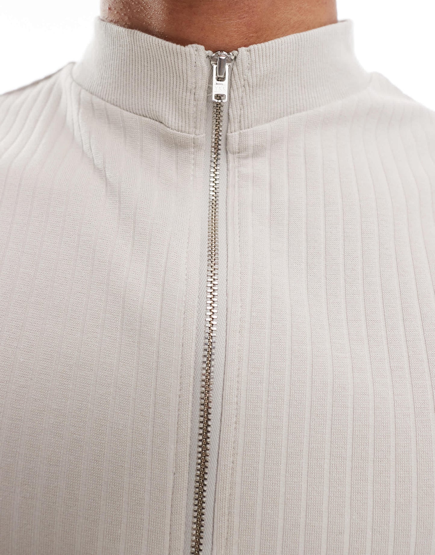 ASOS DESIGN muscle fit rib tank with double ended zip in stone