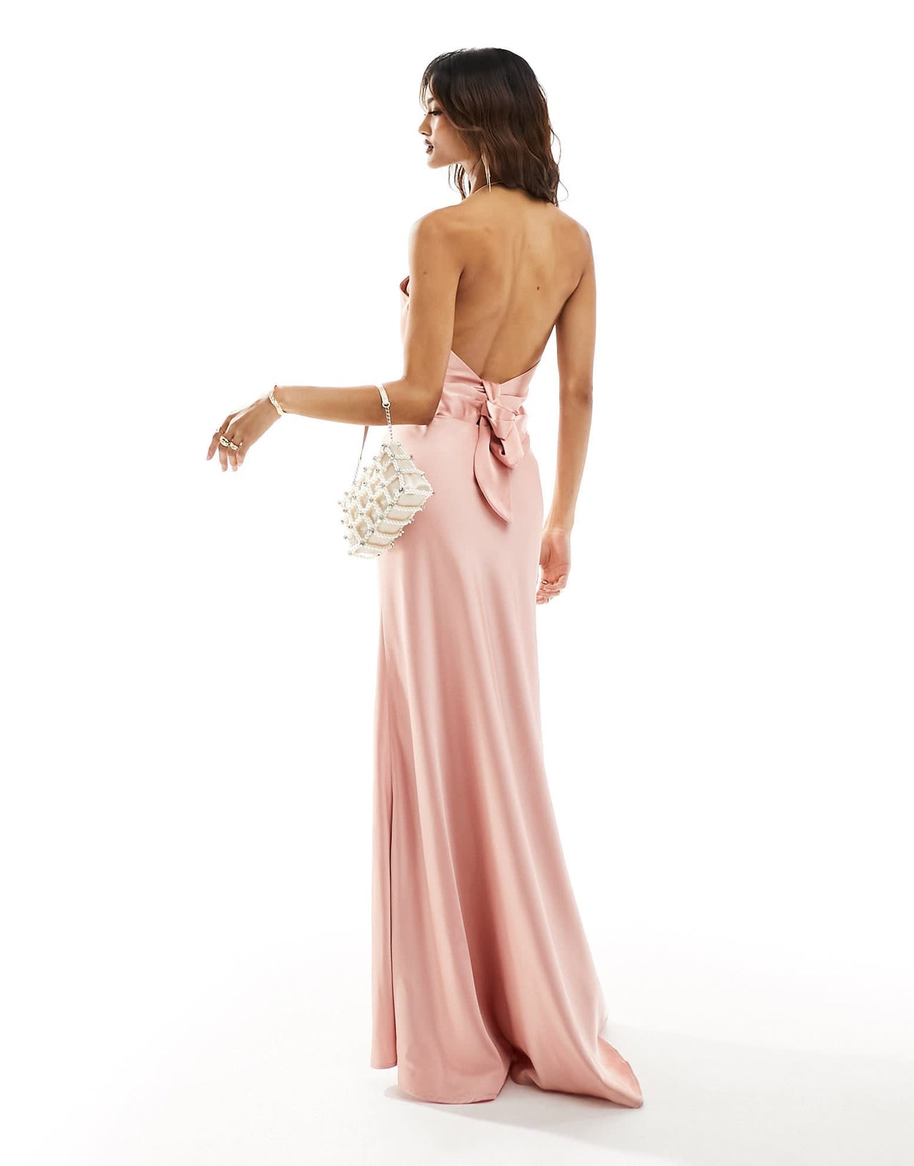 Jarlo satin maxi dress with tie back detail in blush