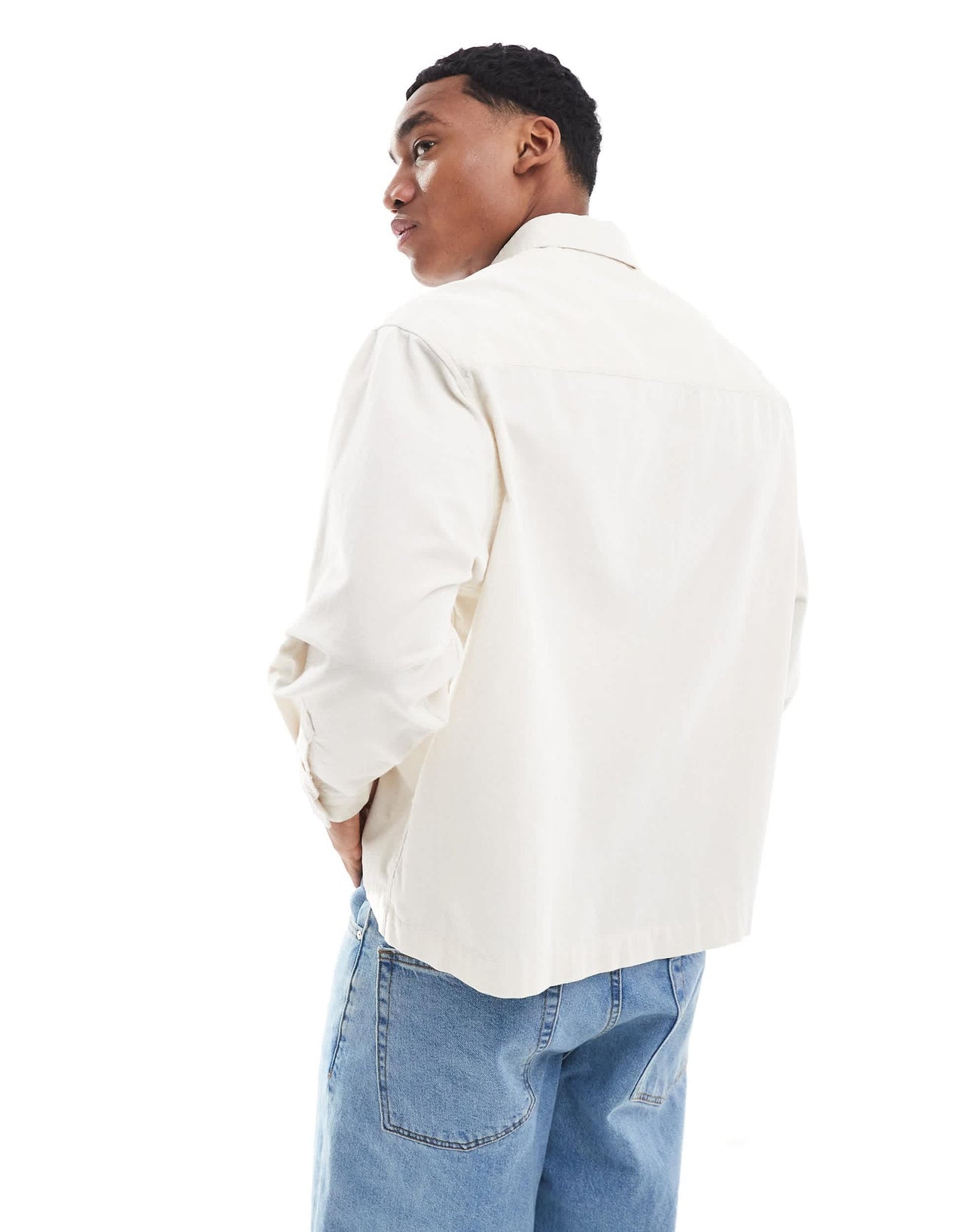 ASOS DESIGN boxy oversized cord shirt in ecru