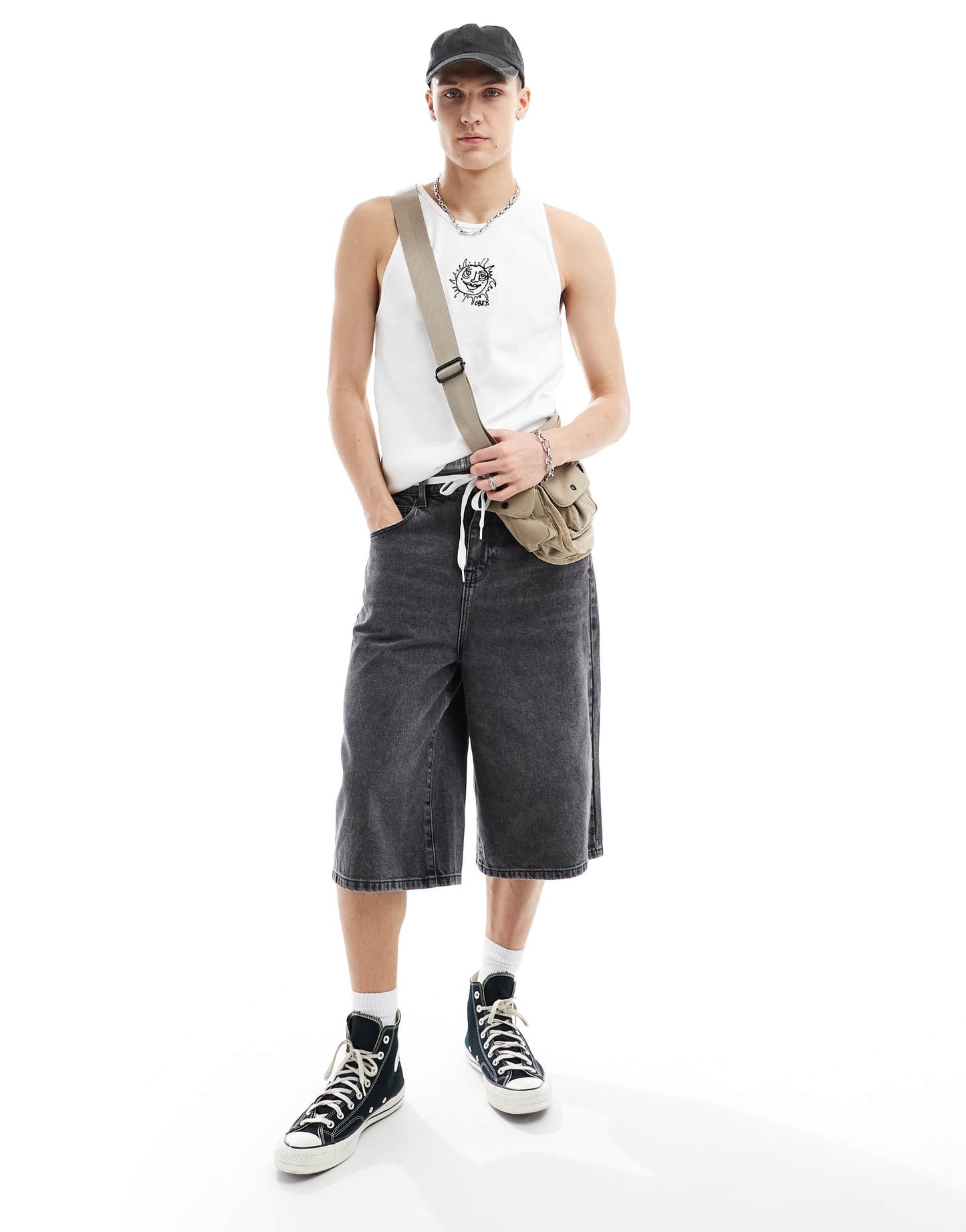 Obey ribbed vest with graphic in white