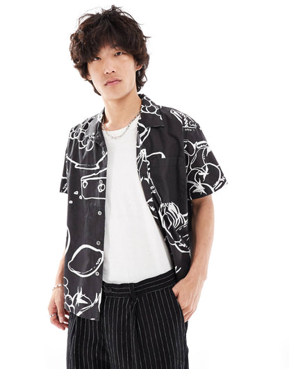 Obey still life printed short sleeve shirt in black