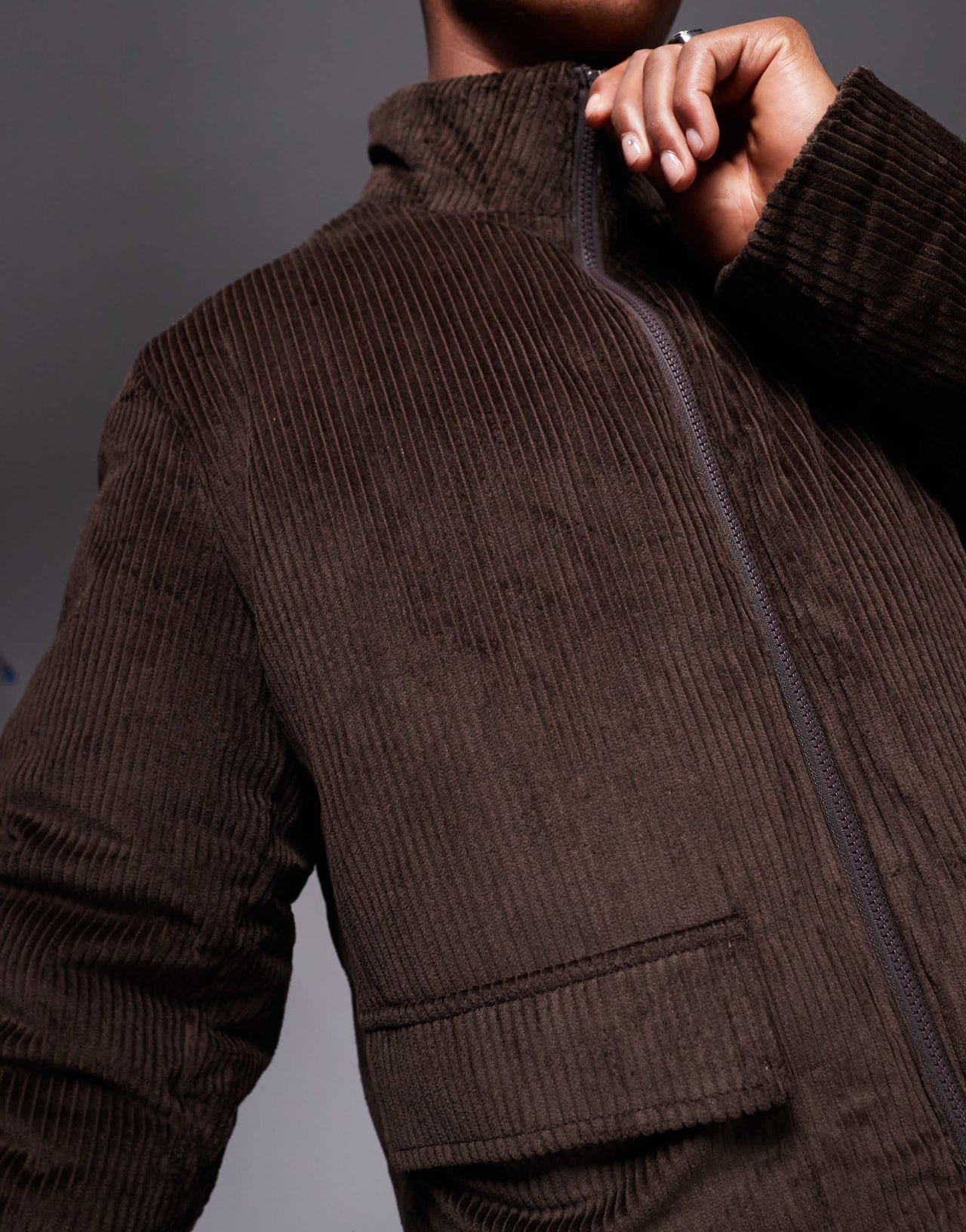 ASOS DESIGN corduroy puffer jacket in brown