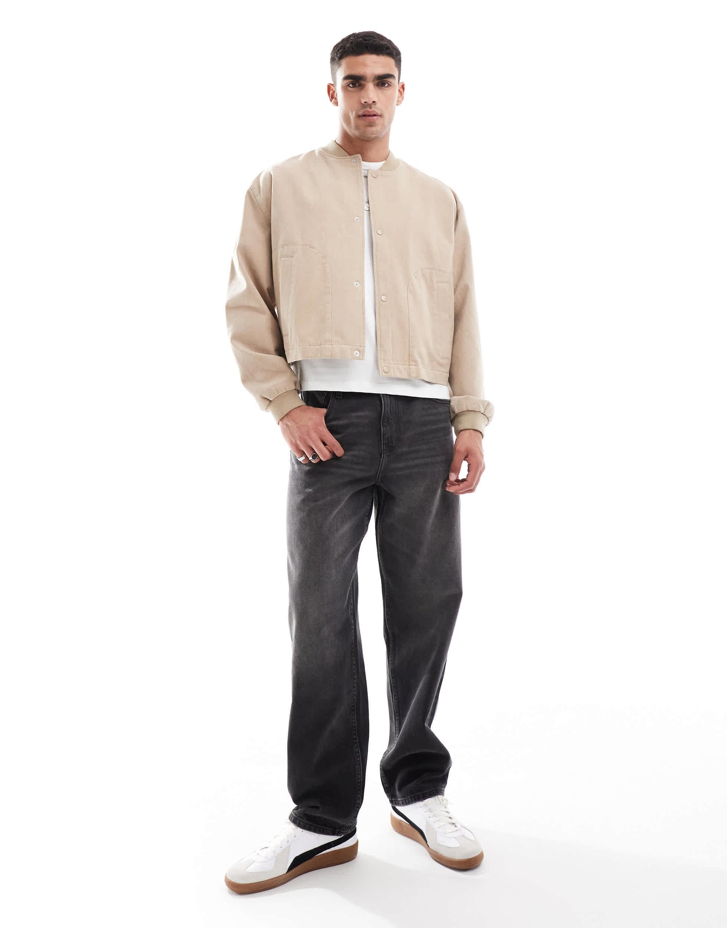 ASOS DESIGN oversized cropped bomber jacket in stone