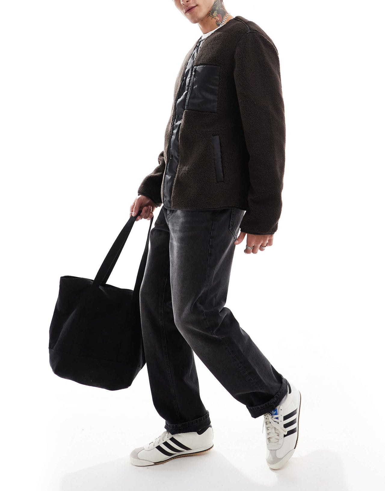 ASOS DESIGN zip through fleece jacket with pocket in brown