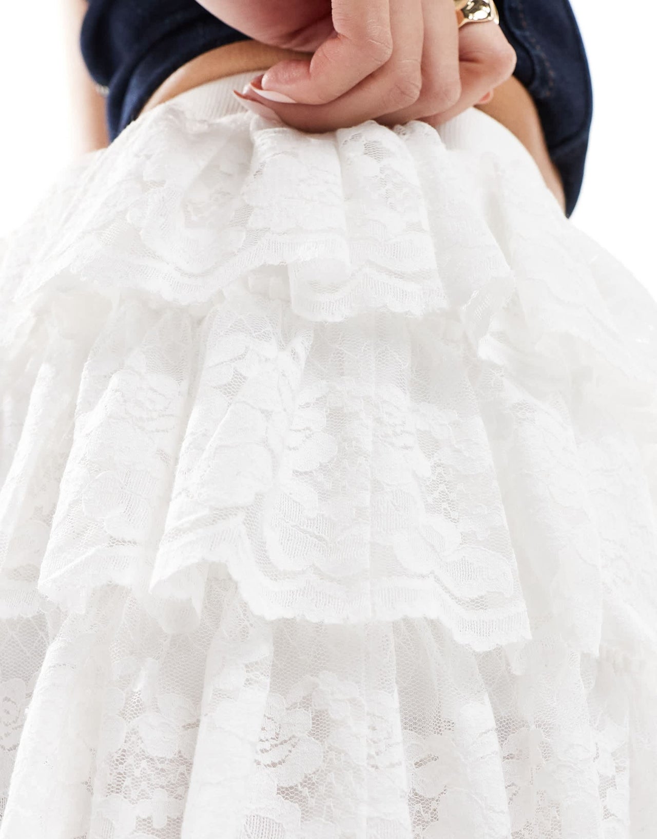 Miss Selfridge lace ruffle micro short in cream