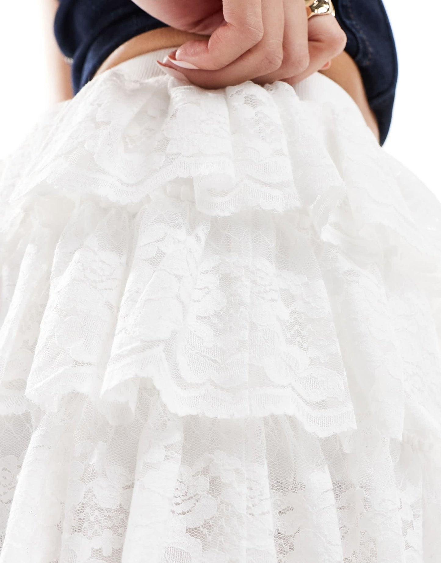 Miss Selfridge lace ruffle micro short in cream