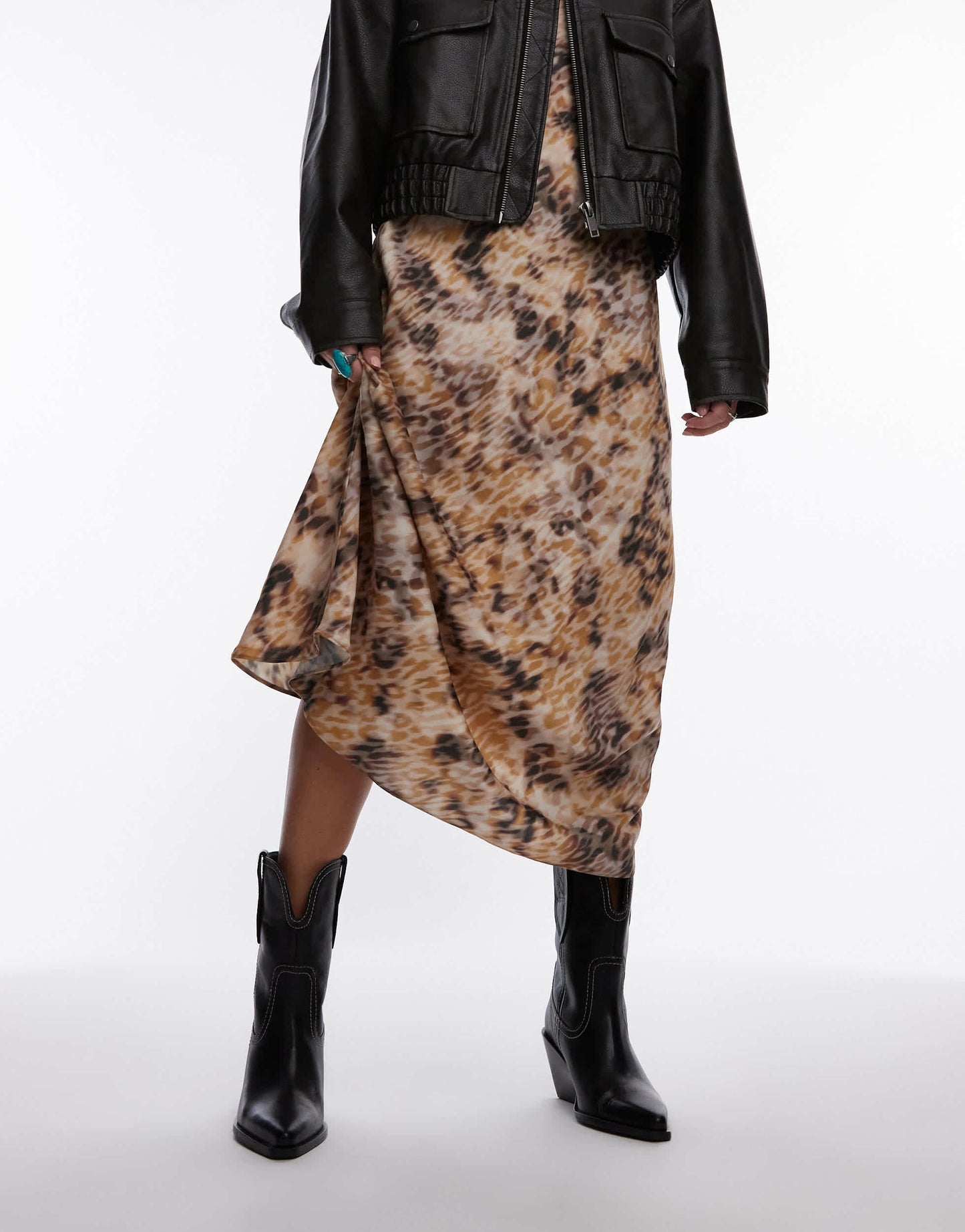 Free People contrast stitch leather western boots in black