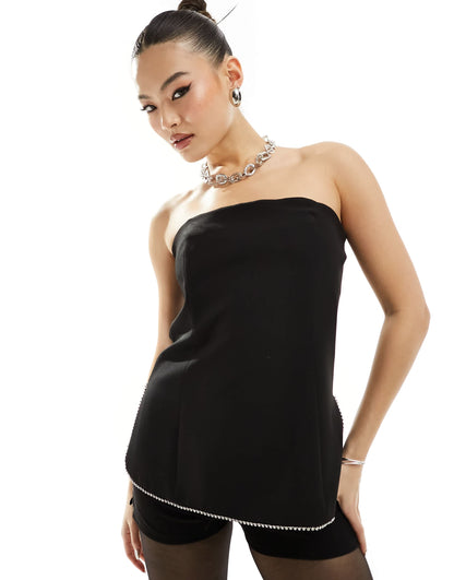 River Island bandeau diamante top in black