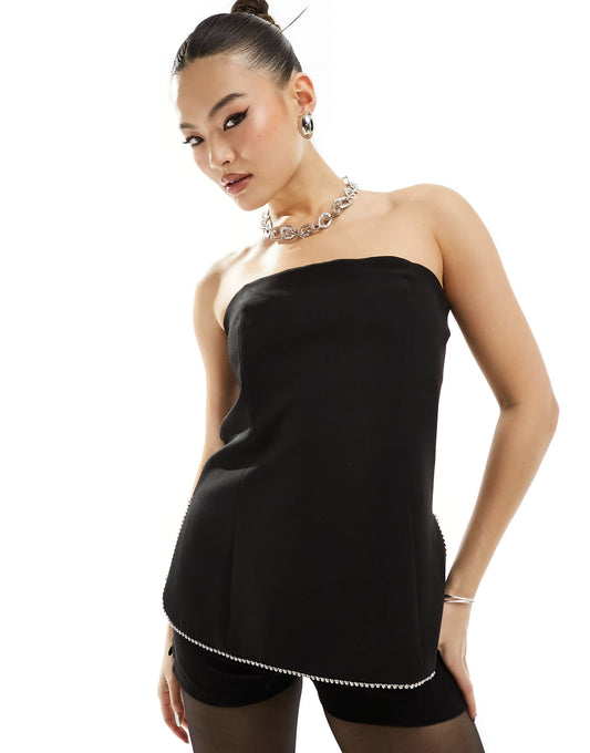 River Island bandeau diamante top in black