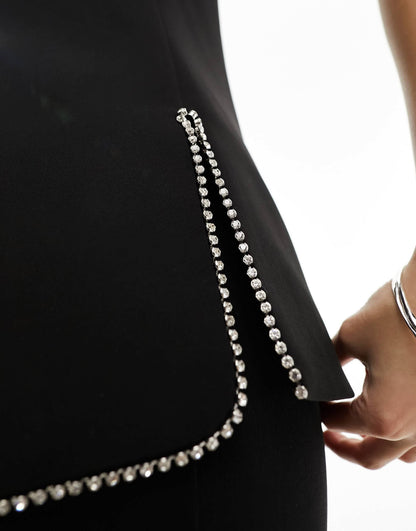 River Island bandeau diamante top in black