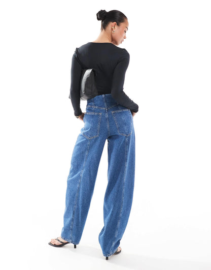 & Other Stories high waist tapered barrel leg jeans in mid blue