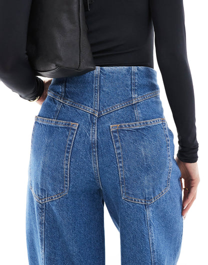 & Other Stories high waist tapered barrel leg jeans in mid blue