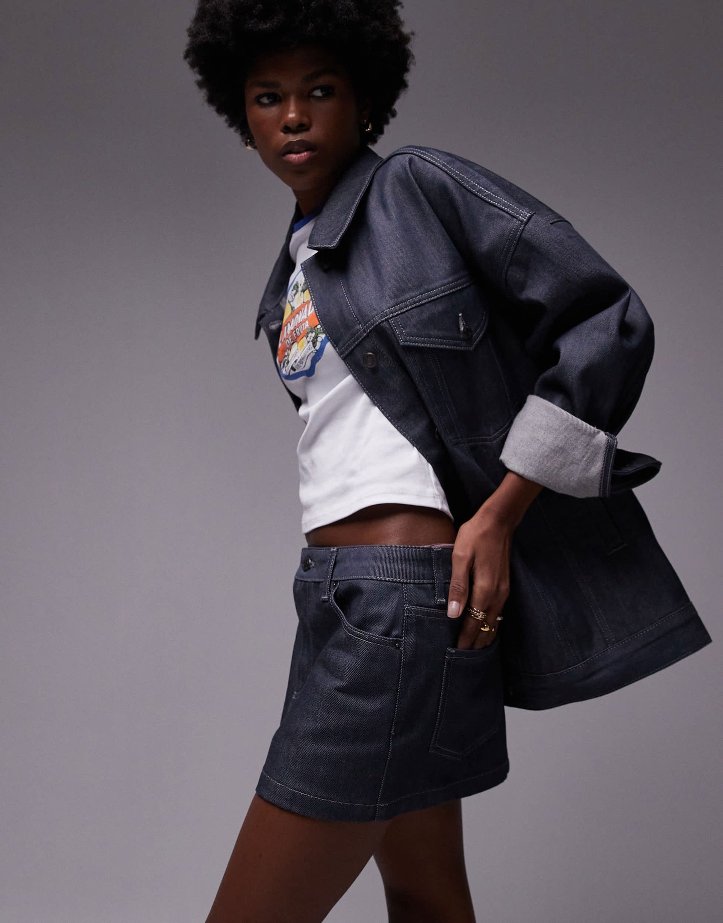 Topshop denim micro pelmet skirt in raw grey