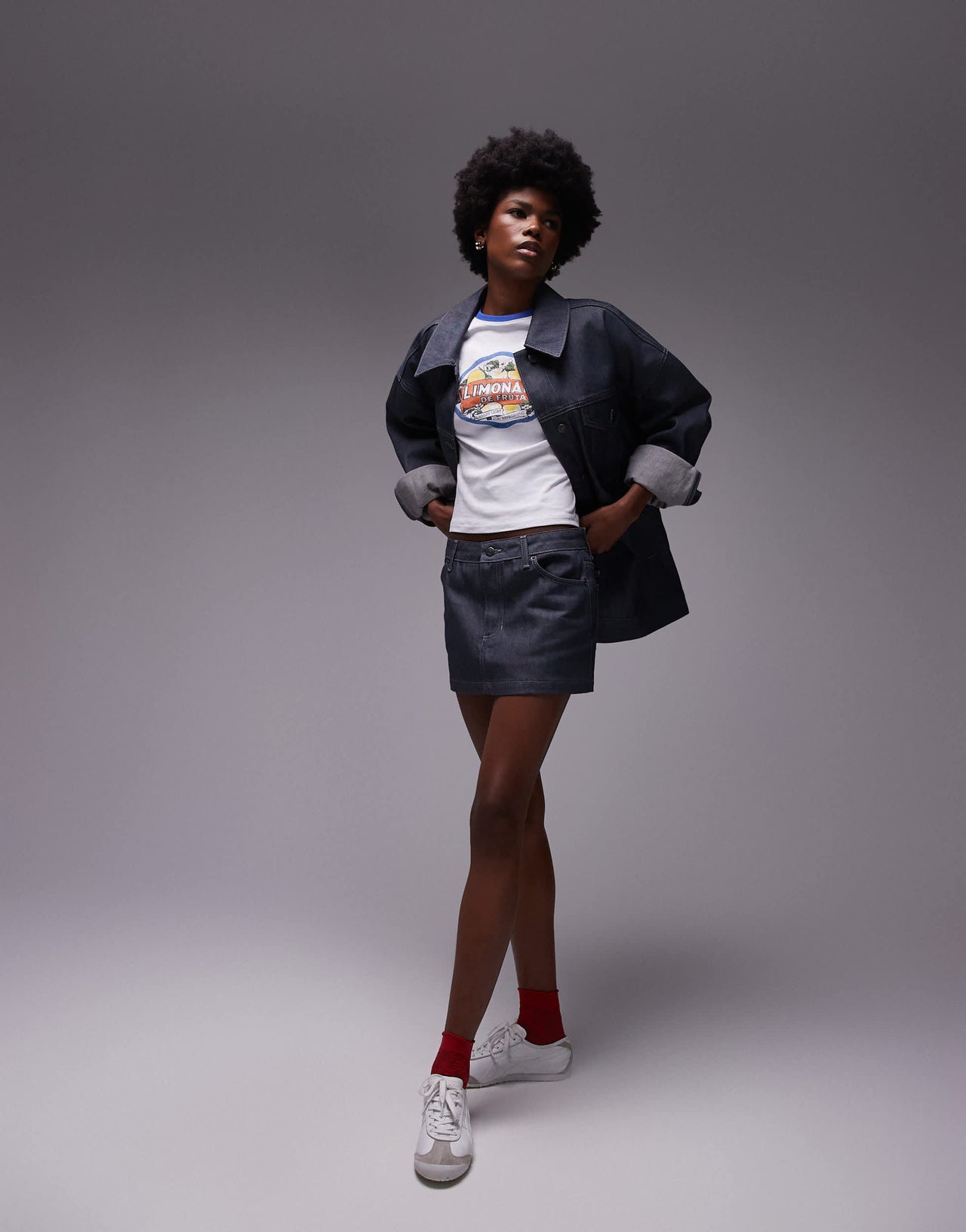 Topshop denim micro pelmet skirt in raw grey