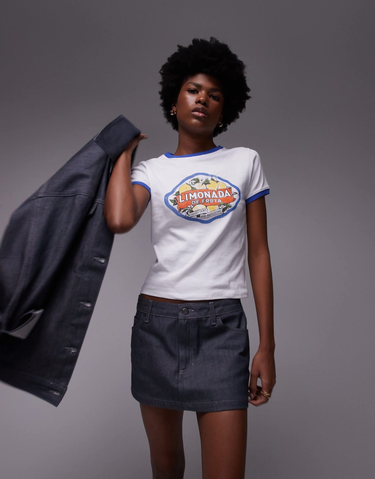 Topshop denim micro pelmet skirt in raw grey