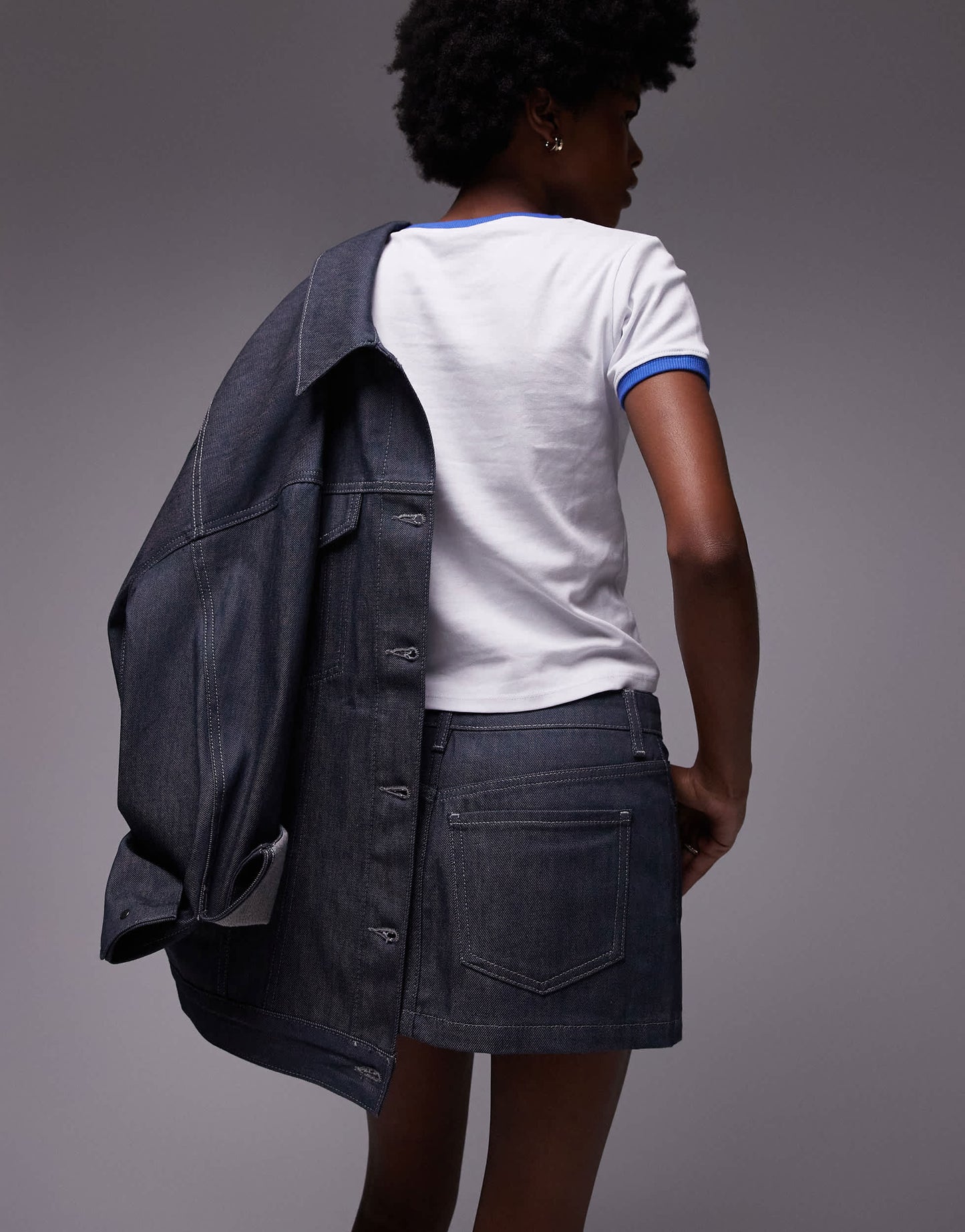 Topshop denim micro pelmet skirt in raw grey